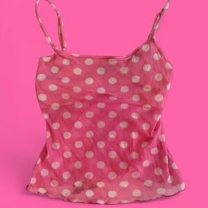 cosabella pink & white polka dot mesh cami top!